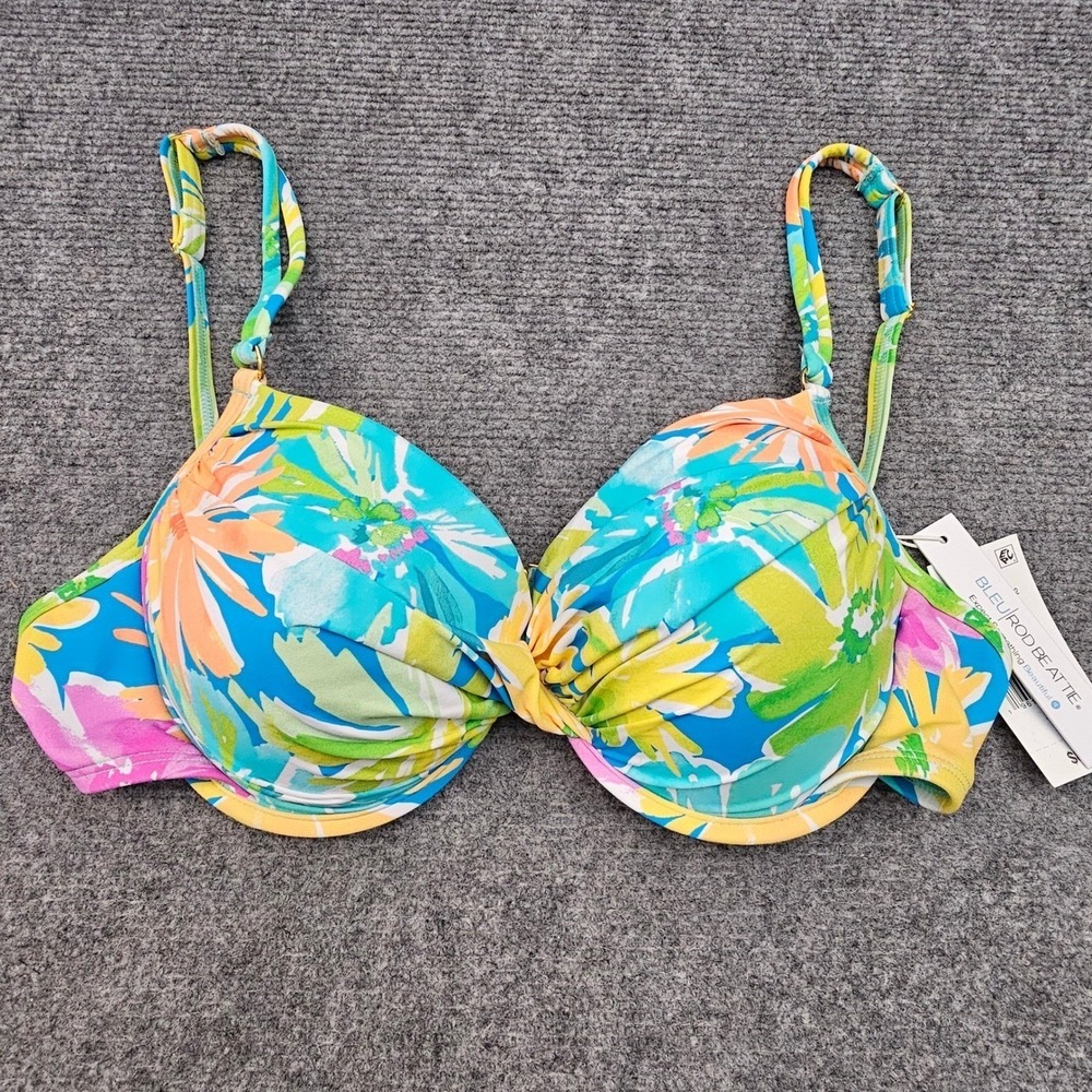 Bleu Rod Beattie Bikini Top Women Size 6 Multi Floral Underwire Twist Front NWT
